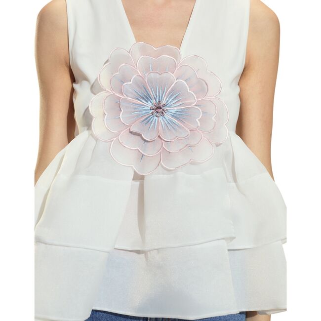 Daphne Organza Top, White Multi - Shirts - 3
