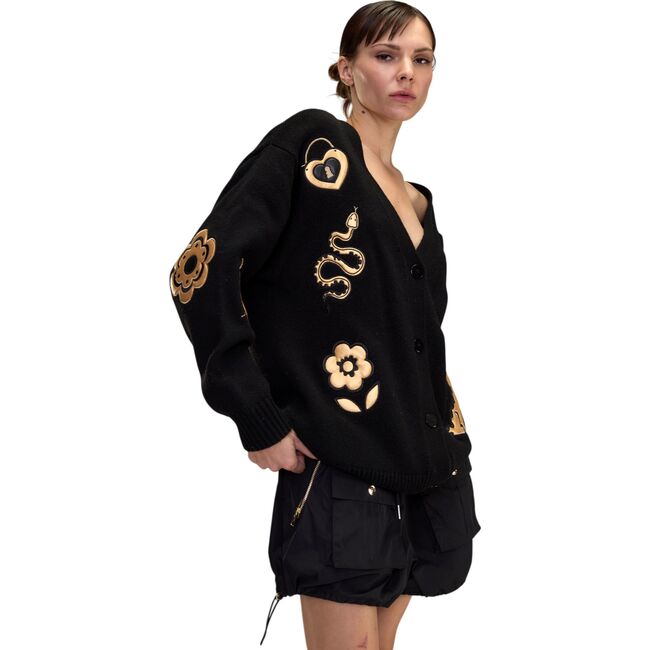 Playful Patchwork Cardigan, Black Gold