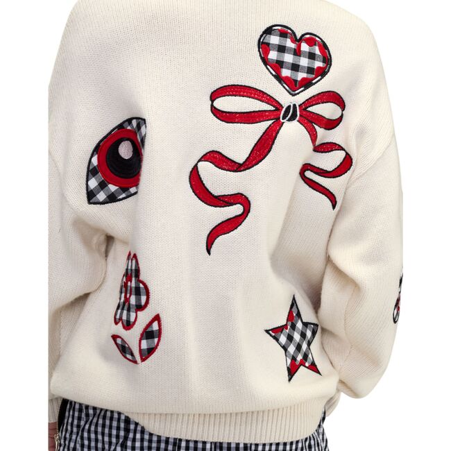 Playful Patchwork Cardigan, White Red - Cardigans - 2