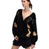 Playful Patchwork Cardigan, Black Gold - Cardigans - 2