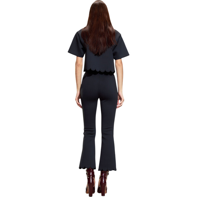 Scallop Bonded Cropped Pants, Black - Pants - 3