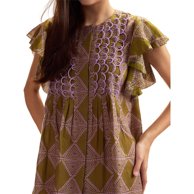 Ramie Midi Pintuck Kaftan, Amber Green/Lavender - Dresses - 4