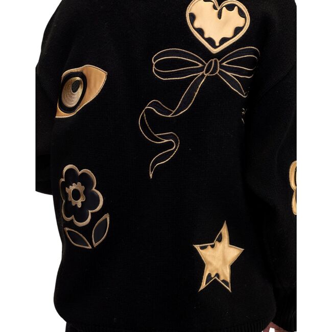 Playful Patchwork Cardigan, Black Gold - Cardigans - 3