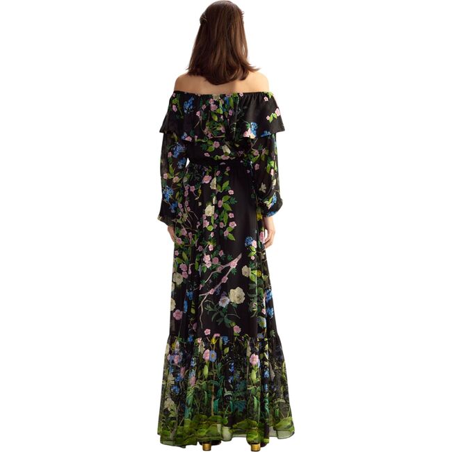 Ophelia Silk Dress, Black Floral
