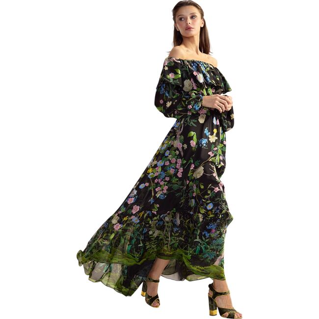 Ophelia Silk Dress, Black Floral - Dresses - 2