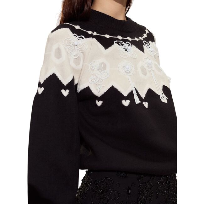 Milei Beaded Sweater, Black/White