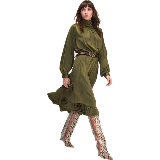 Monroe Silk Charmeuse Dress, Dark Olive