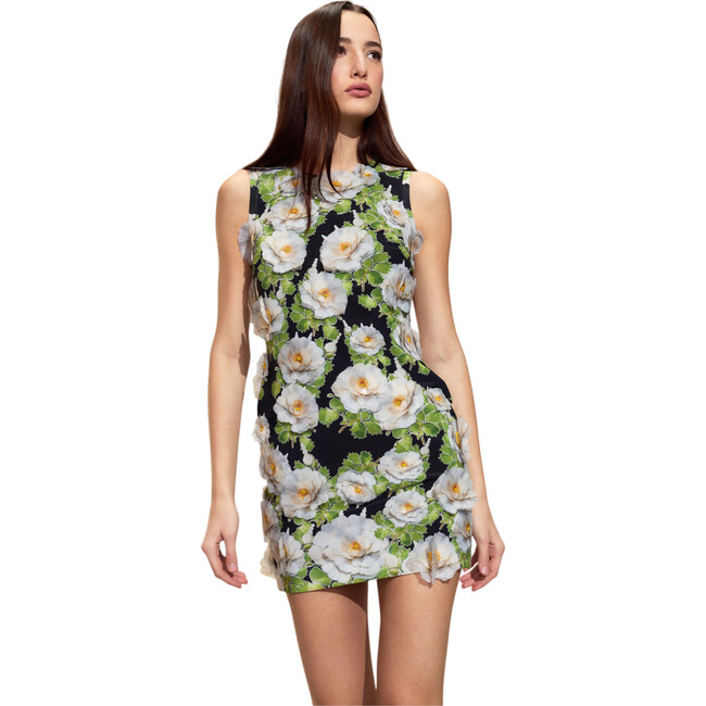 Cornelia Applique Mini Dress, Black Floral