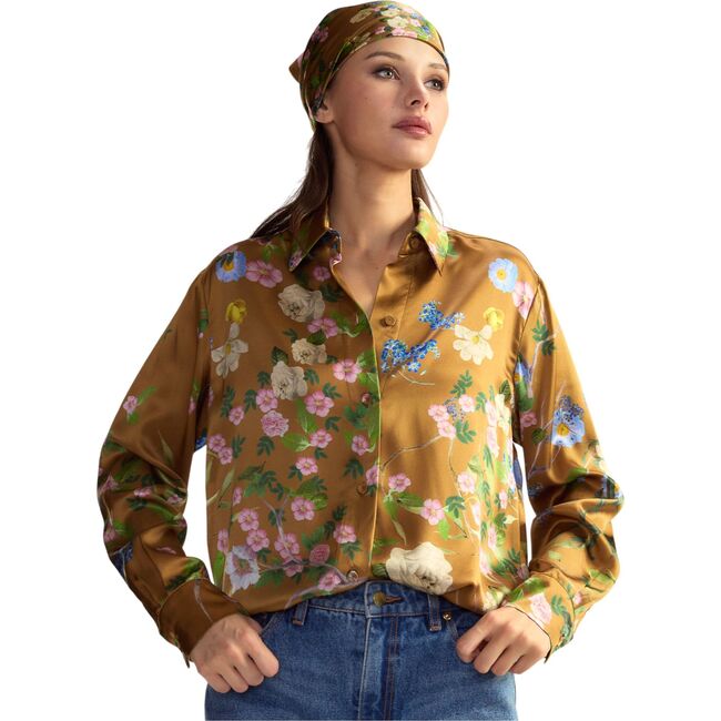 Bloom Silk Scarf, Golden Floral