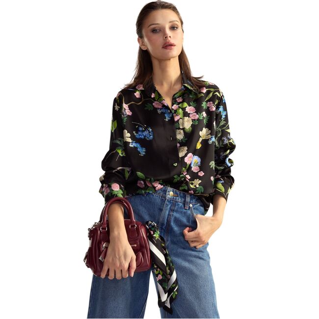Bloom Silk Scarf, Black Floral
