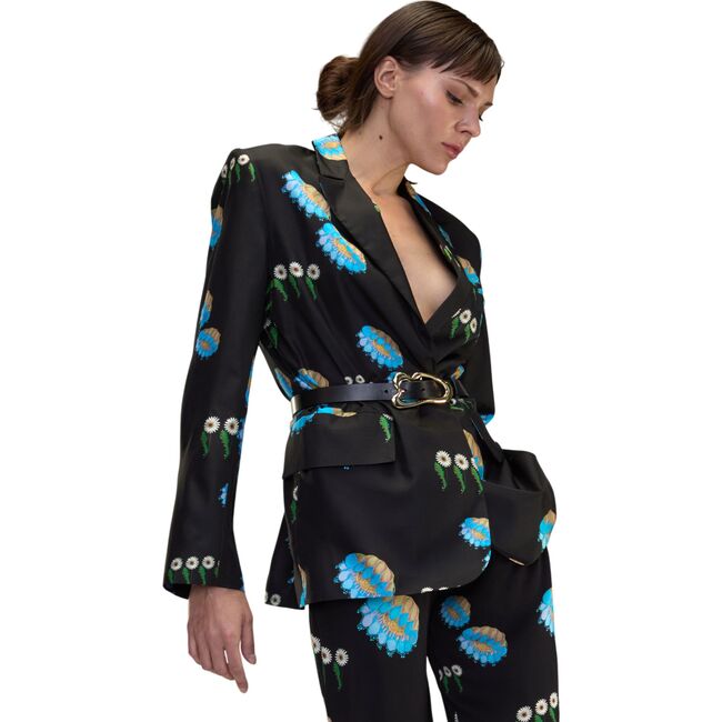 Blake Silk Twill Blazer, Black Floral