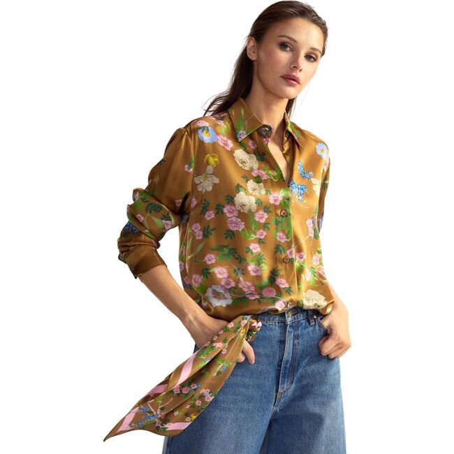 Bloom Silk Scarf, Golden Floral - Scarves - 2