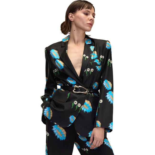 Blake Silk Twill Blazer, Black Floral