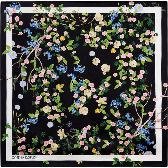 Bloom Silk Scarf, Black Floral - Scarves - 2