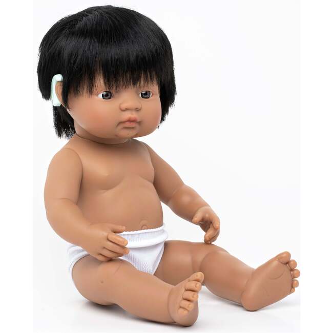 Hispanic Boy Baby Doll with Black Hair and Hearing Aid - 15"