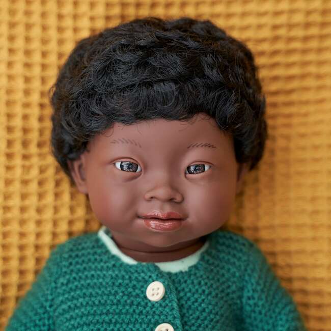 African Boy Baby Doll with Black Hair and Down Syndrome - 15" - Dolls - 2