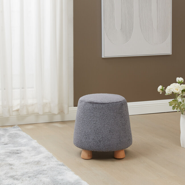 Denison Round Chenille Ottoman, Grey - Ottomans - 2