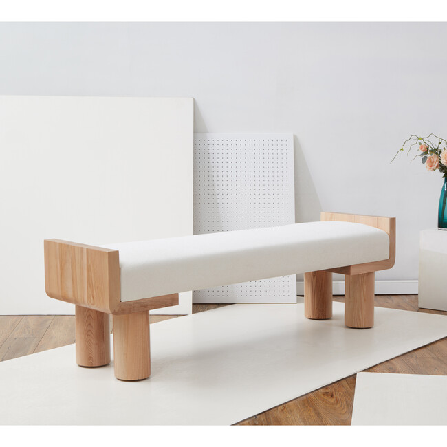 Iryna Boucle And Wood Bench, Natural - Accent Seating - 2