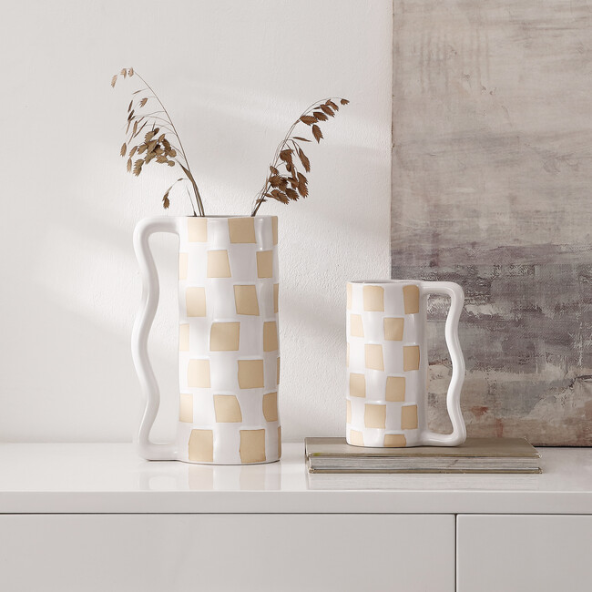 Anika Checkered Hndl Vase Set2, Multi - Vases - 2