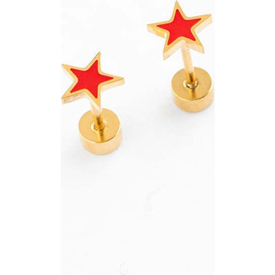 Star Stud Earrings, Red