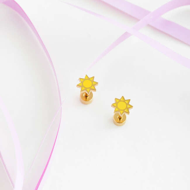 Sunshine Stud Earrings, Yellow - Earrings - 3