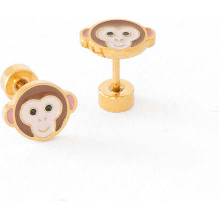 Monkey Stud Earrings, Brown