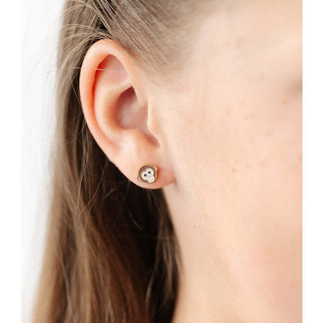Monkey Stud Earrings, Brown - Earrings - 2