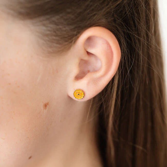 Lion Stud Earrings, Yellow - Earrings - 2