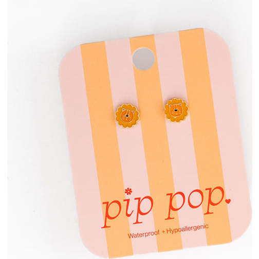 Lion Stud Earrings, Yellow - Earrings - 3