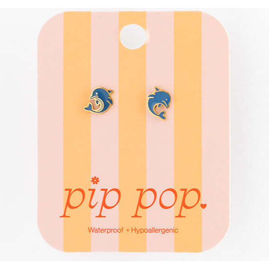 Dolphin Stud Earrings, Blue - Earrings - 3