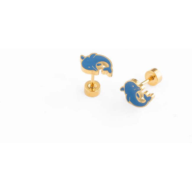 Dolphin Stud Earrings, Blue - Earrings - 4