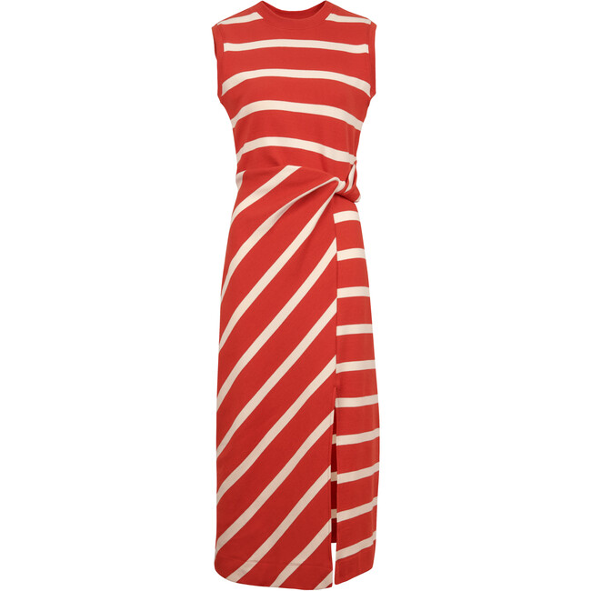 Sleeveless Striped Cody Dress, Brick/Cream