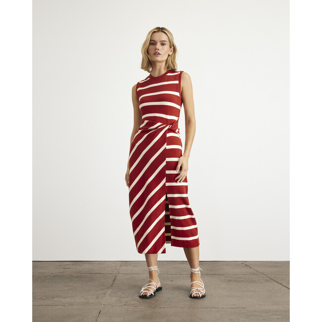 Sleeveless Striped Cody Dress, Brick/Cream - Dresses - 2