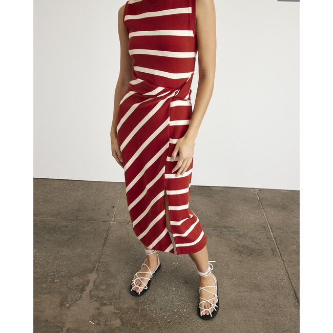 Sleeveless Striped Cody Dress, Brick/Cream - Dresses - 4