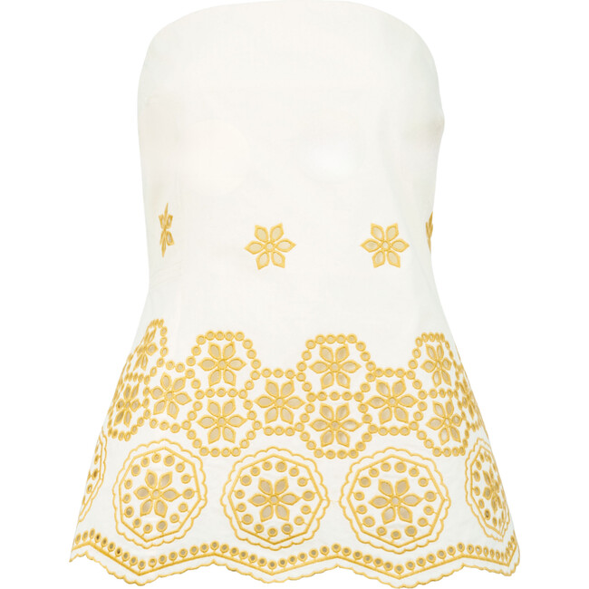 Leah Top, Ivory/Marigold Multi