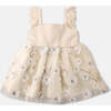 Baby Jade Crochet-Like Style Knitted Top & Flower Embroidered Tulle Dress, Beige - Dresses - 1 - thumbnail