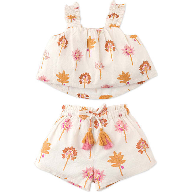 Baby Jesy Printed Cotton Blouse & Shorts Set With Braided Tie, Multicolor