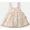 Baby Jade Crochet-Like Style Knitted Top & Flower Embroidered Tulle Dress, Beige - Dresses - 2