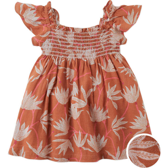 Baby Camilla A-Line Dress With Smocking Details, Brown