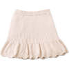 Mia Ribbed Knitted Skirt With Scalloped Pointelle Flutter Hem, Beige - Skirts - 1 - thumbnail