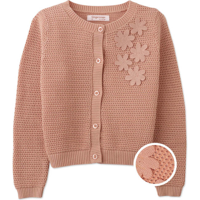 Mutya Cardigan With Crochet Flower Appliques, Peach