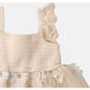 Baby Jade Crochet-Like Style Knitted Top & Flower Embroidered Tulle Dress, Beige - Dresses - 3