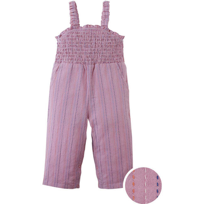 Baby Leigh Broken Striped Dobby Jumpsuit With Smocked Top, Purple