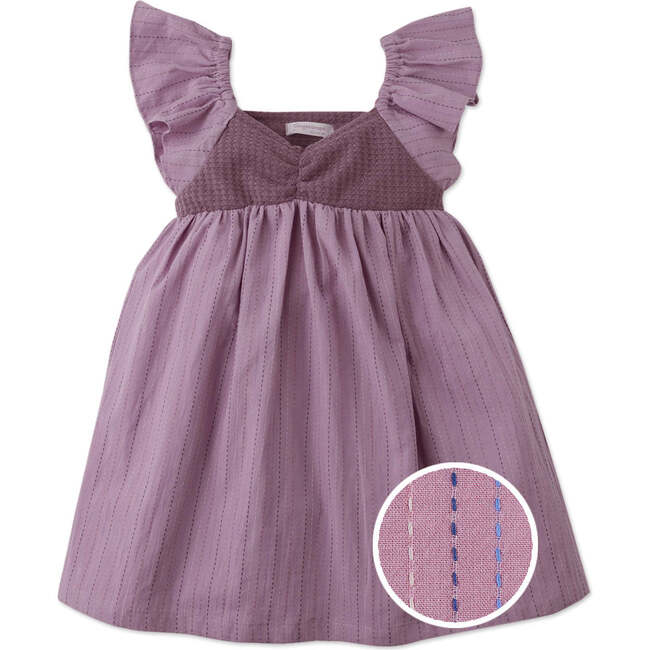 Portia Knitted Sweetheart Bodice Dress With Ruffle Sleeves, Purple