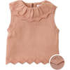 Mariel Knitted Vest With Scalloped Pointelle Neck & Hem, Tan - Blouses - 1 - thumbnail