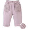 Baby Melody Soft Twill Pants With Mesh Pockets & Crochet Flower Appliques, Pink - Pants - 1 - thumbnail