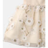Baby Jade Crochet-Like Style Knitted Top & Flower Embroidered Tulle Dress, Beige - Dresses - 4