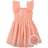 Yuno Floral Textured Smocked Waist Dress With Ruffle Sleeves, Peach - Dresses - 1 - thumbnail