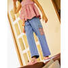 Vivienne Denim Cargo Pants With Multicolor Crochet Pockets, Blue - Pants - 2
