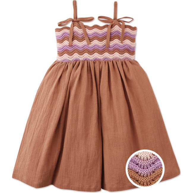 Malaya Sun Dress With Wavy Knitted Bodice, Brown
